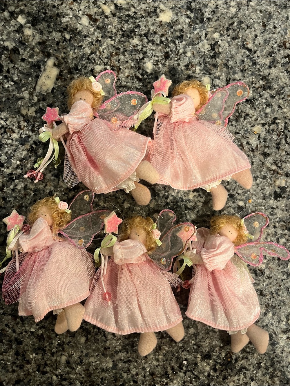 Set of 5 Pink Fairy Doll Ornaments